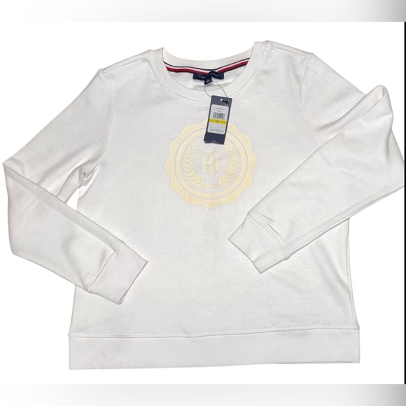 TOMMY HILFIGER PULLOVER GRAPHIC CREW NECK SWEATER REGULAR FIT WOMEN WHITE SIZE M - Picture 8 of 14